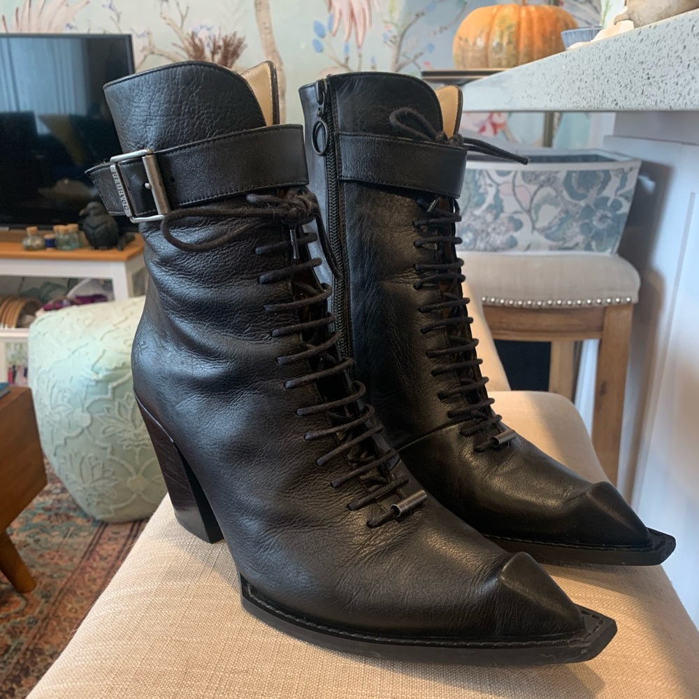 John Fluevog Swordfish Cubist Cupcake Ankle Boots with Buckle